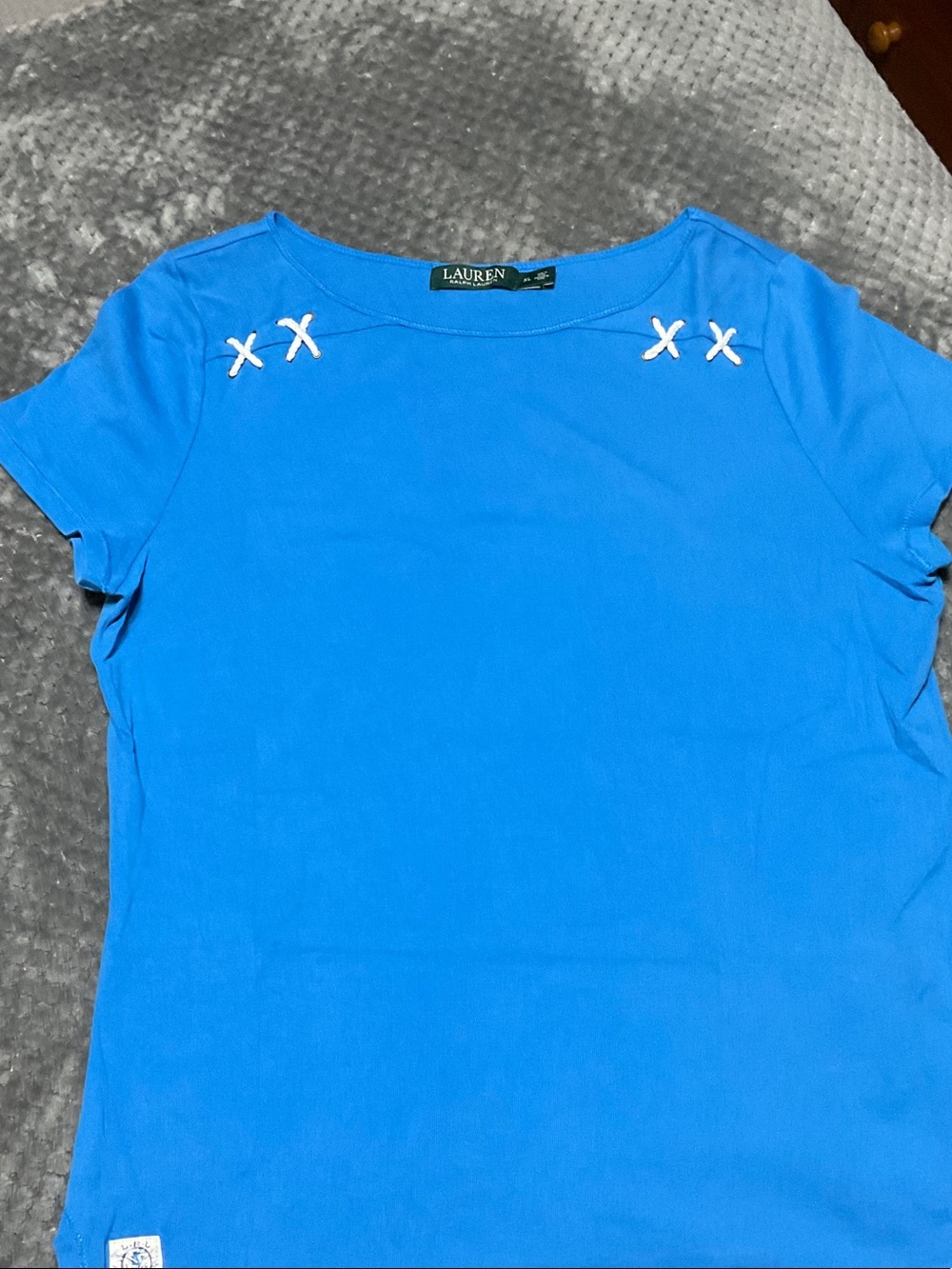 Lauren Ralph Lauren Vibrant Blue Short Sleeve Tee with White Stitch Detail